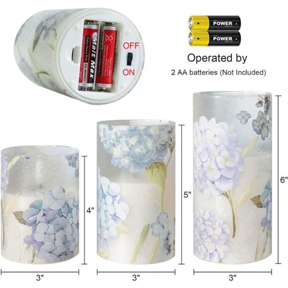 Hydrangea Glass Flameless Candles with Remote Timer Battery Operated LED Candle - Picture 6 of 7